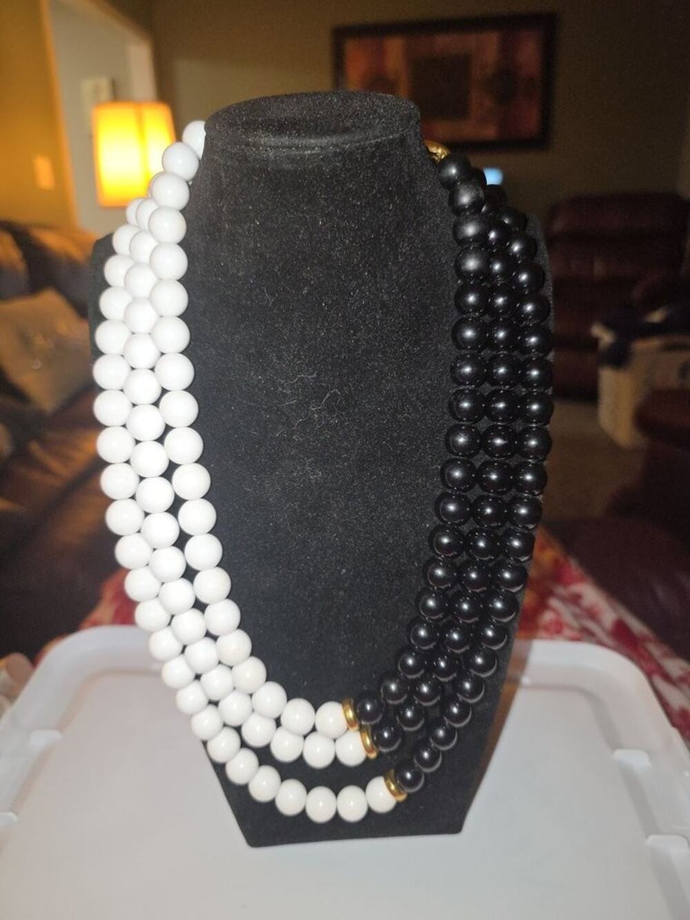 Vintage 18-Inch Black and White Beaded Necklace